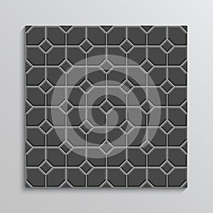 Paving slabs. Street texture. Black paver tile seamless pattern. Cobblestone print