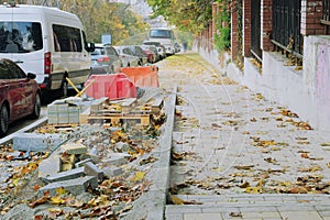 Paving stone for repair of footpaths. Repair of the city sidewalk