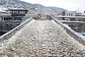 Paving stones bridge of prizren, Kosovo at winter season