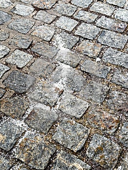 Paving stones with de-icing salt