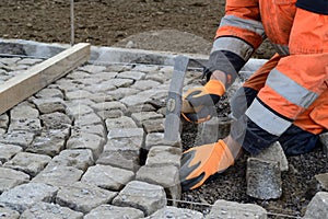 Paving stones are laid