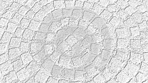 Paving stones made of square stones on the old square of the radial city center. White background with gray pattern