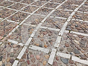 Paving stones with a radial pattern.