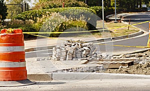 Paving Stones at Sidewalk Construction Site