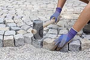 Paving works with granite stones