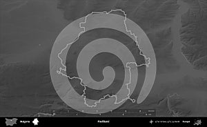 Pavlikeni outlined, Bulgaria. Grayscale