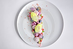 Pavlova | Basil Ice Cream | Blueberry Meringue | Strawberry Marshmallows