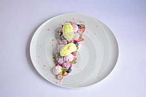 Pavlova | Basil Ice Cream | Blueberry Meringue | Strawberry Marshmallows