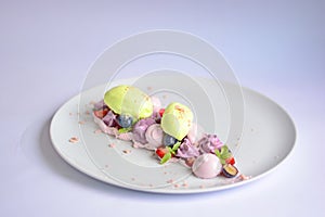 Pavlova | Basil Ice Cream | Blueberry Meringue | Strawberry Marshmallows