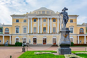 Pavlovsk palace and Pavel the first monument, Saint Petersburg, Russia