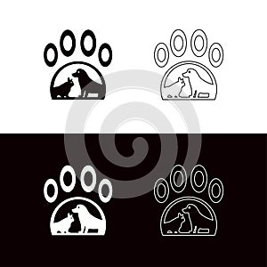 Paw cat and dog vector logo template