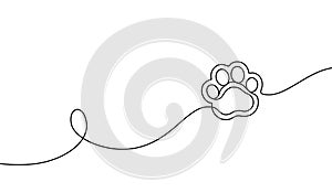 Paw continuous line drawing. One single hands drawn contour lines dog or cat. Design prints. Mark footprint oneline. Black lineart