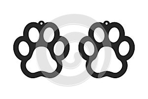 Paw earrings. Dog tag for collar. Laser cut template. Jewelry making. Vector