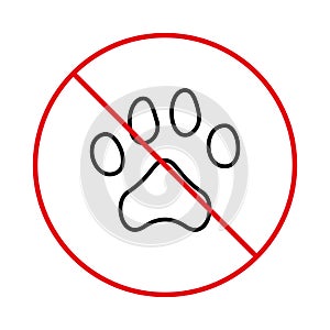 Paw Footprint Red Stop Outline Symbol. No Allowed Pet Walk Sign. Prohibit Puppy Foot Print. Ban Cat Dog Entry Zone Black
