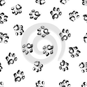Paw grunge footprint of dog or cat seamless pattern background