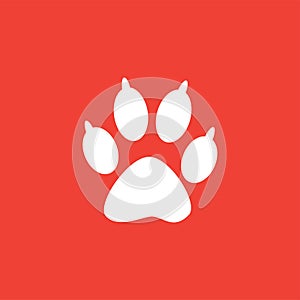 Paw Icon On Red Background. Red Flat Style Vector Illustration