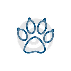 Paw Line Blue Icon On White Background. Blue Flat Style Vector Illustration