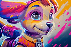 Paw Patrol Skye abstract background acryl painting. Generative ai photo