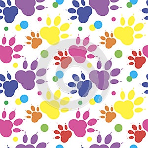 Paw pattern, seamless vector pattern silhouettes of paw, cats feet, dog footprint.