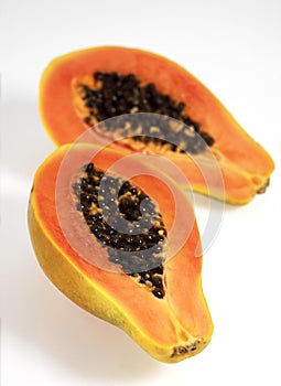 Paw Paw or Papaya, carica papaya, Exotic Fruit against White Background