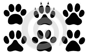 Paw print animals icons set vector design elements.