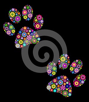 Paw print on black background