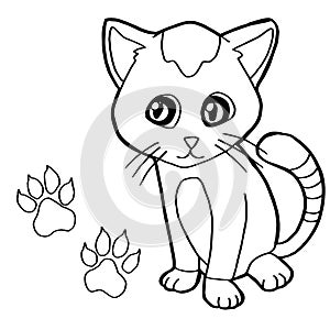 Paw print with cat Coloring Page vector