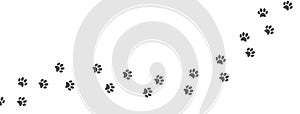 Paw print of cat, dog. Pet footprint trail walk. Animal foot track. Step silhouette icon. Pet shop symbol. Pitch shape