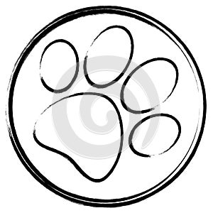 Paw print in a circle brush stroke silhouette