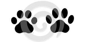 Paw print dog and cat. Black footprint of pet isolated on white background. Pets paws shape. Animal pawprint dogs, cats. Cute silh