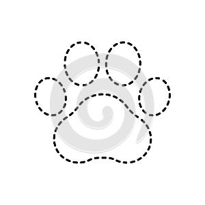 Paw print dog or cat. Pet step. Black silhouette paws isolated on white background prints design. Check footprint animal. Mark