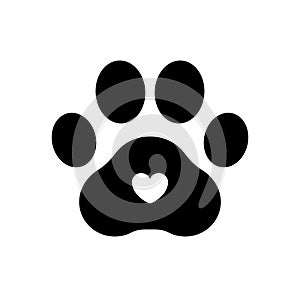 Paw print. Dog or cat vector, icon. Footprint pet. Foot puppy isolated on white background. Black silhouette paw. Cute shape paw p