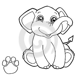 Paw print with elephant Coloring Page vector