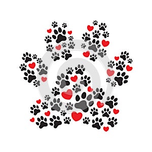 Paw print filled with paw prints and hearts