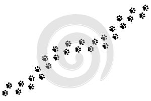 Paw print. Footprints for pets, dog or cat. Pet prints pattern. Foot puppy. Black silhouette shape paw. Footprint pet. Animal trac