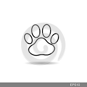 Paw print outline icon with white background.