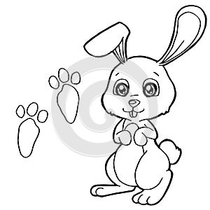 Paw print with Rabbits Coloring Pages vector