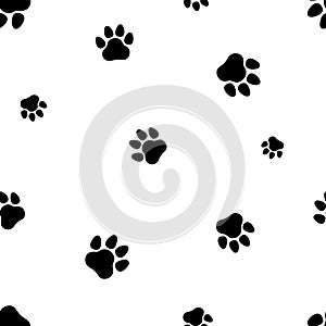 Paw print seamless pattern. Dog, cat, pet, animal paws. Flat, cartoon, vector