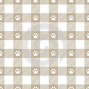 Paw print seamless pattern. Repeating cute plaid tartan pastel color. Check design prints. Repeated scottish madras fabric