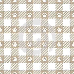 Paw print seamless pattern. Repeating cute plaid tartan pastel color. Check design prints. Repeated scottish madras fabric photo