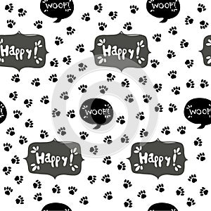 Paw print seamless. Traces of Cat Textile Pattern. Vector seamless.