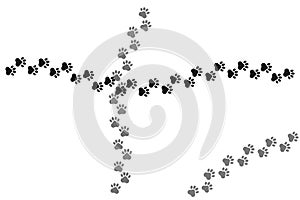 Paw print tracks crossing. Animal crossing pattern. Intersecting footprints. Vector illustration. EPS 10.
