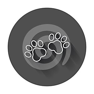 Paw print vector icon in line style. Dog or cat pawprint illustration. Animal silhouette with long shadow.