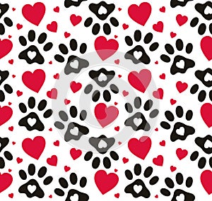 paw prints background and hearts