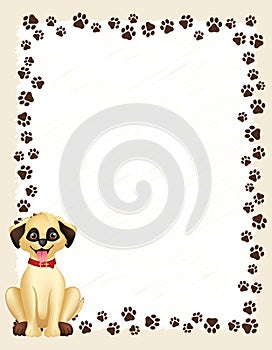 Paw prints border with dog