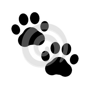 Paw prints. Dog or cat vector, icon. Footprint pet. Foot puppy isolated on white background. Black silhouette paw. Cute shape paw