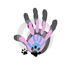 Paw prints and hand prints vector illustration