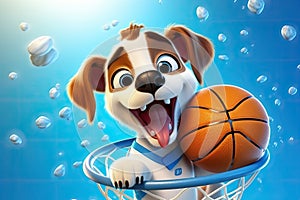 From Paw Prints to Perfect Shots: A 3D Dog\'s Elegant Basketball Journey on Blue Gradient Background