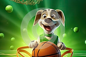 From Paw Prints to Perfect Shots: A 3D Dog\'s Elegant Basketball Journey on Green Gradient Background