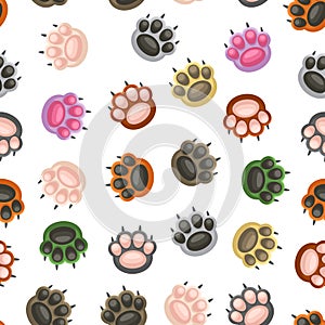 Paw Seamless Pattern. Footprints on White Background. Vector